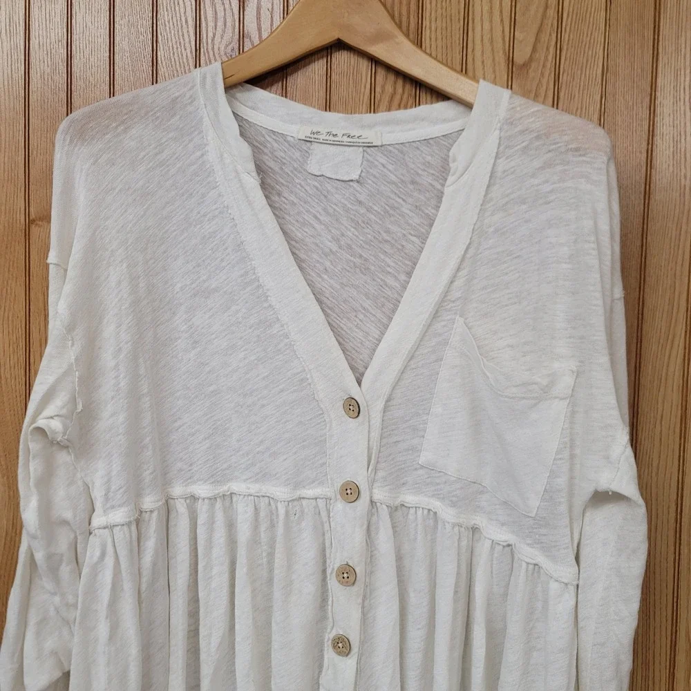 We The Free Free People White Babydoll Top Ethereal Fairycore Boho Grandma XS
